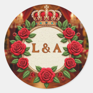 🌹 Personalisiertes Rosenmonogramm Initial Dekor f Runder Aufkleber