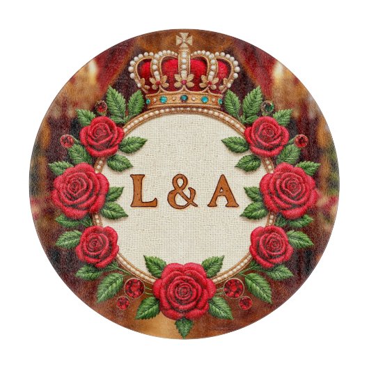 🌹 Personalisiertes Rosenmonogramm Initial Dekor f Schneidebrett (Vorderseite)