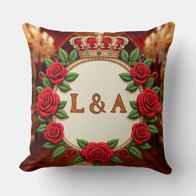 🌹 Personalisiertes Rosenmonogramm Initial-Schmuck Kissen (Vorderseite)