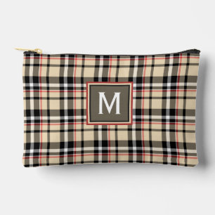 Personalisiertes Rot Beige Braun Schwarz Schottlan Zubehörtasche