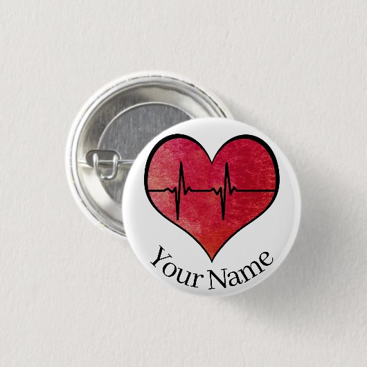 Personalisiertes Rot des Namen-EKG -- Button (Vorne & Hinten)