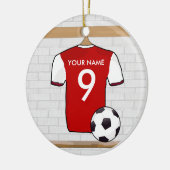 Personalisiertes Rot mit weißem Fußball-Fußball Keramikornament (Links)