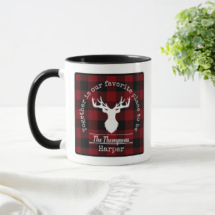 Personalisiertes Rot-Schwarz-Büffel-Karo Tasse