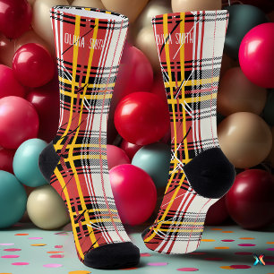 Personalisiertes Rot und Gelb Tartan Karo Maßanfer Socken