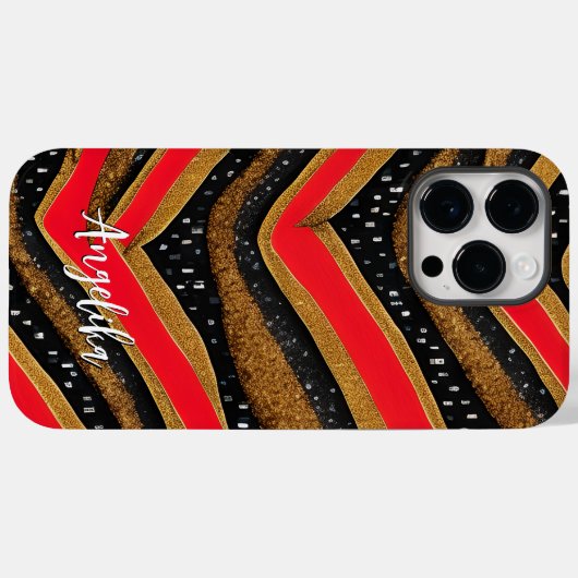 Personalisiertes Rot und Gold Abstrakt Minimalisti Case-Mate iPhone Hülle (Rückseite (Horizontal))