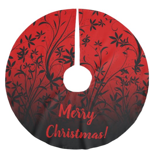 Personalisiertes Rot und Schwarz Ombre Floral Polyester Weihnachtsbaumdecke (Vorderseite)