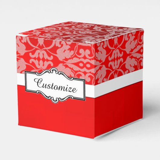 Personalisiertes Rot und Weiß Damask Cube Fevor Bo Geschenkschachtel (Vorderseite)