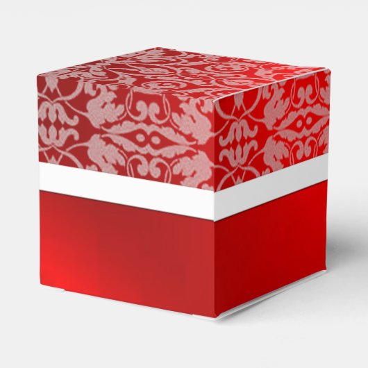 Personalisiertes Rot und Weiß Damask Cube Fevor Bo Geschenkschachtel (Rückseite)