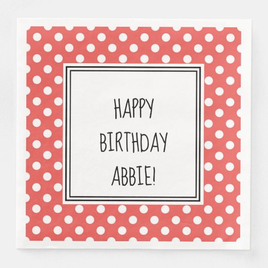 Personalisiertes Rot und Weiß Polka Dot Party Napk Serviette (Vorderseite)