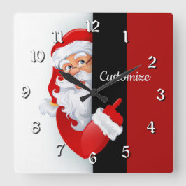 Personalisiertes Rot und Weiß Quadratische Wanduhr