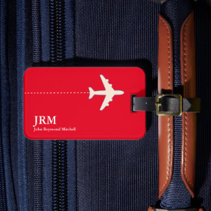 Personalisiertes Rot- und Weißflugzeug Gepäckanhänger