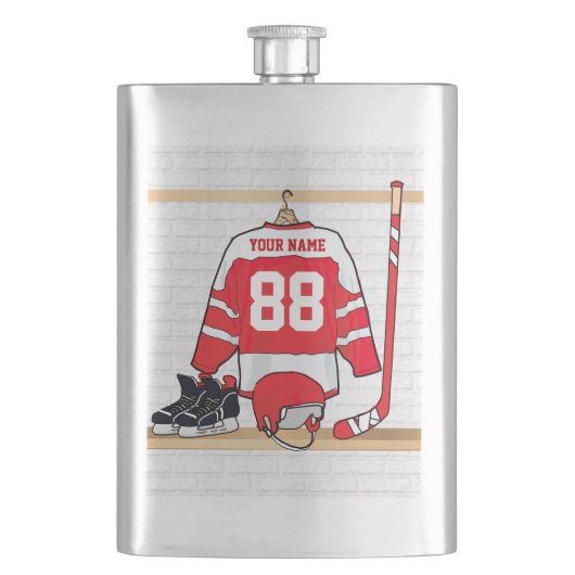 Personalisiertes Rot-Weiß-Eishockey Jersey Flachmann (Vorderseite)