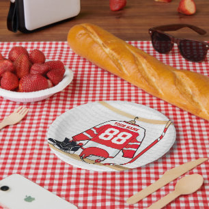 Personalisiertes Rot-Weiß-Eishockey Jersey Pappteller