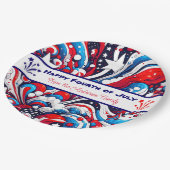 Personalisiertes Rot, Weiß und Blau Pappteller (Schrägansicht)