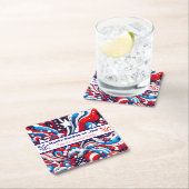 Personalisiertes Rot, Weiß und Blau Rechteckiger Pappuntersetzer (Vor Ort)