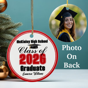 Personalisiertes rotes Abschlussfoto der Klasse 20 Keramik Ornament