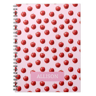 Personalisiertes rotes Apfel-Aquarellmuster nach M Notizblock