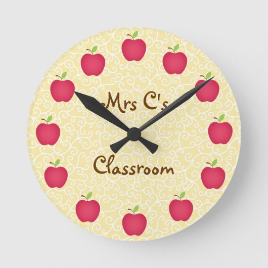 Personalisiertes rotes Apple-Klassenzimmer Runde Wanduhr (Vorderseite)