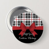 Personalisiertes Rotes Band und Tartan Kariert Button (Vorne & Hinten)