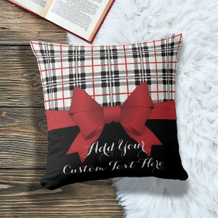 Personalisiertes rotes Band und Tartan-Karomuster Kissen