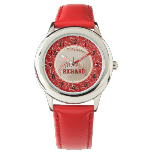 Personalisiertes rotes Baseball-Muster mit Armbanduhr