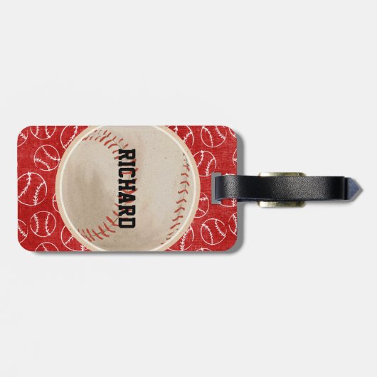 Personalisiertes rotes Baseball-Muster mit Gepäckanhänger (Rückseite horizontal)