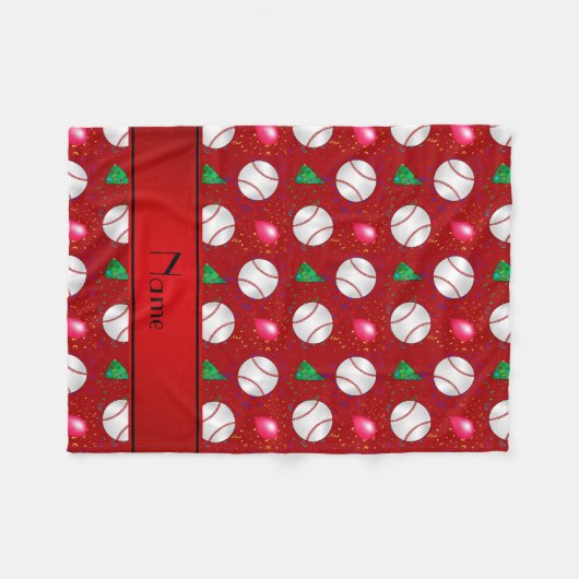 Personalisiertes rotes Baseballgeburtsmuster Fleecedecke (Vorderseite (Horizontal))