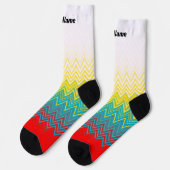 Personalisiertes rotes blaues gelbes Chic Einzigar Socken (Linkes Detail)