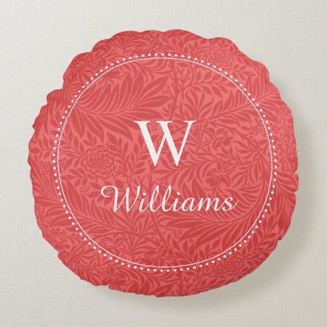 Personalisiertes rotes botanisches Muster Rundes Kissen (Vorderseite)