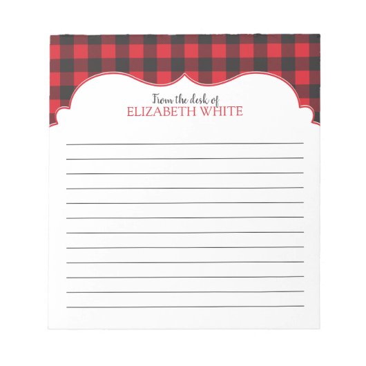 Personalisiertes Rotes Buffalo Kariertes Muster Notizblock (Vorderseite)