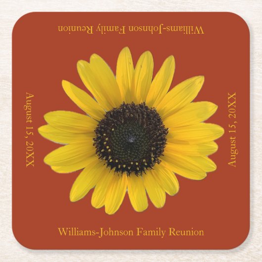 Personalisiertes Rotes Ereignis der Sonnenblumen Rechteckiger Pappuntersetzer (Vorderseite)