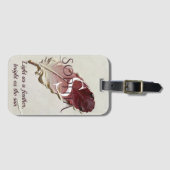 Personalisiertes rotes Feder Custom Name Monogramm Gepäckanhänger (Vorderseite (Horizontal))