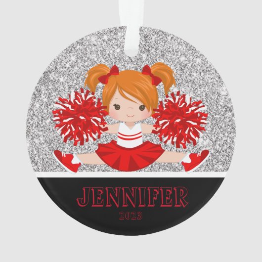 Personalisiertes Rotes Foto Cheerleader Ornament (Rückseite)