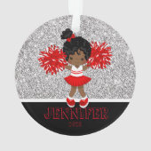 Personalisiertes Rotes Foto Cheerleader Ornament (Rückseite)