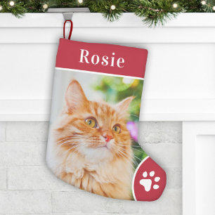 Personalisiertes rotes Haustier-Foto-Monogramm-Nam Kleiner Weihnachtsstrumpf