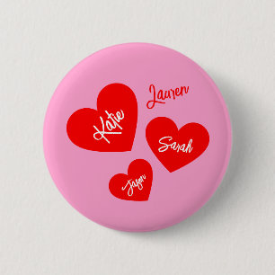 Personalisiertes Rotes Herz Rosa Muttertag Button