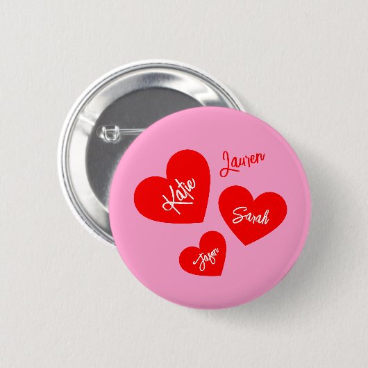 Personalisiertes Rotes Herz Rosa Muttertag Button (Vorne & Hinten)