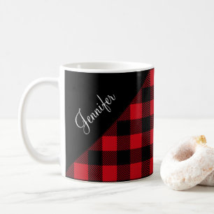Personalisiertes rotes Karo Kaffeetasse