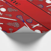 Personalisiertes rotes Lacrossenamensmuster Geschenkpapier (Ecke)