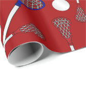 Personalisiertes rotes Lacrossenamensmuster Geschenkpapier (Rolleneckpunkt)