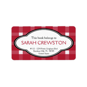 Personalisiertes Rotes Land Gingham Print Buchzeic Adressaufkleber
