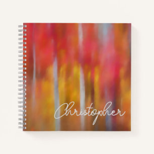 Personalisiertes Rotes Leaf Herbstwald Kunstszene Notizblock