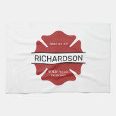 Personalisiertes Rotes Logo-Symbol für den Feuerwe Geschirrtuch (Horizontal)