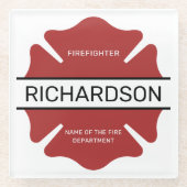 Personalisiertes Rotes Logo-Symbol für den Feuerwe Glasuntersetzer (Vorderseite)