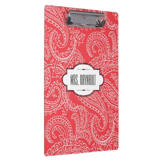 Personalisiertes rotes Paisley-Klemmbrett Klemmbrett (Rechts)