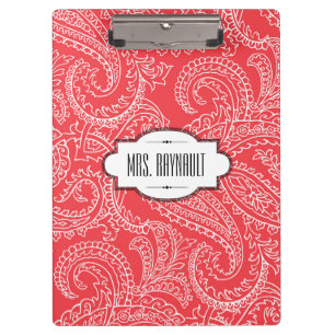 Personalisiertes rotes Paisley-Klemmbrett Klemmbrett