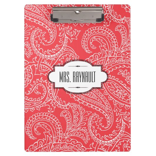 Personalisiertes rotes Paisley-Klemmbrett Klemmbrett (Vorderseite)