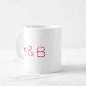 Personalisiertes rotes Pärchen-Monogramm Kaffeetasse (Vorderseite Links)