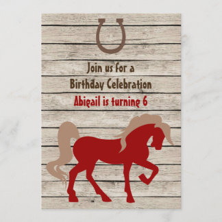 Personalisiertes Rotes Pferd Rustikales Holz zum G Einladung