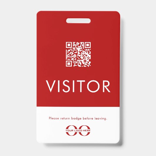 Personalisiertes rotes QR-Code-Besucherabzeichen m Ausweis (Vorderseite)